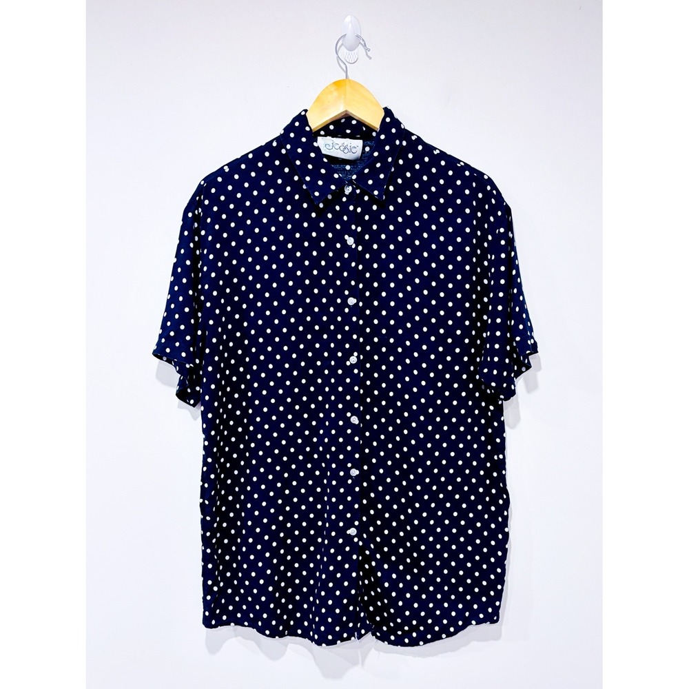 JESSIE Navy polka dot shirt | Vintage retro lightweight | Size 18